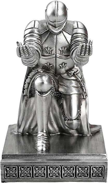Windbreaker Soldier Knight Pen Holder Personalized Desk Accessory, Mobile Phone & Gaming Controller Holder, Device Stand Gift for Medieval Enthusiasts (Silver)