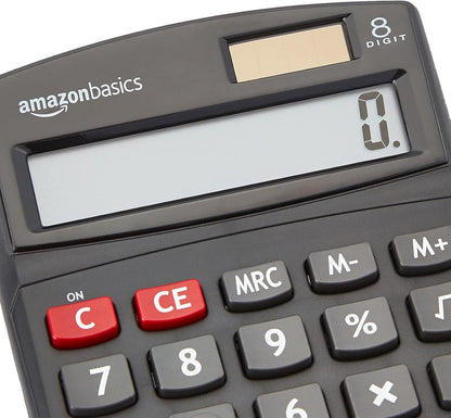 Amazon Basics LCD 8-Digit Desktop Calculator, Portable and Easy to Use, Black, 5-Pack