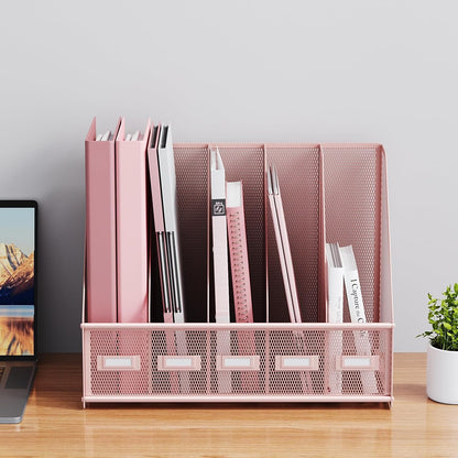 Marbrasse File Organizer for Desk,Desk File Organizer with 5 Vertical Compartments Mesh Magazine File Holder for Office School