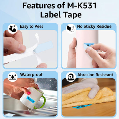 Compatible for Brother P-Touch M Tape M-K531 MK531 M531 MK-531 Black on Blue Label Tape 0.47" (12mm) x 26.2ft for PT-90 PT-M95 PT-70 PT-70BM PT-85 PT-80 PT-45 PT-65 Label Makers, 1 Pack