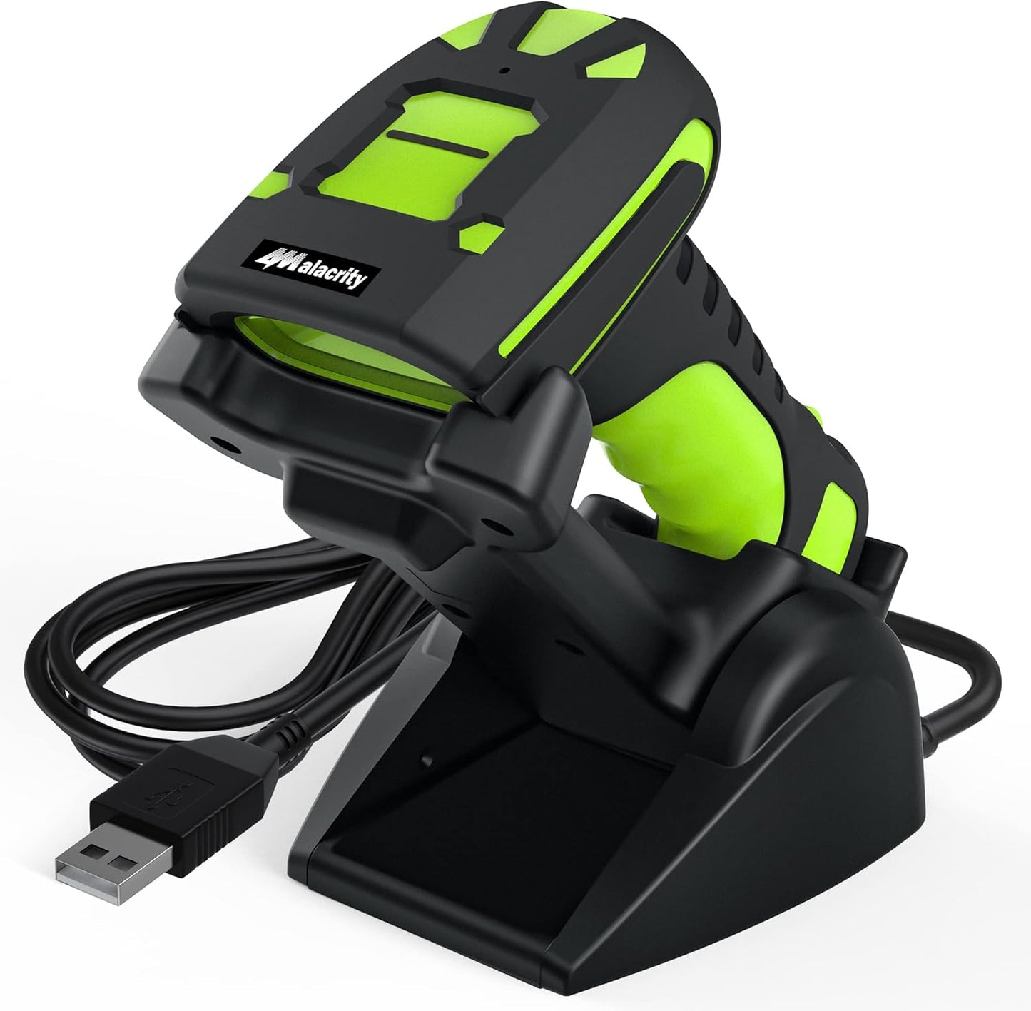 Alacrity 2D Industrial Wireless Barcode Scanner with Charging Stand, Bluetooth Drop Resistant, 1968 Feet Transmission Distance 433Mhz QR 1D Bar Code Reader