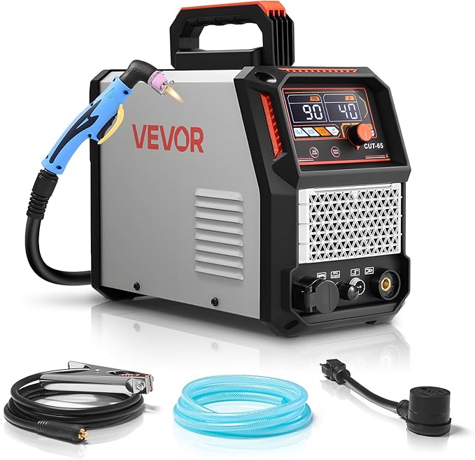 VEVOR Plasma Cutter, 65A Non-Touch Pilot Arc Plasma Cutting Machine, 110V/220V Dual Voltage Digital Display IGBT Inverter - with 2T/4T Function & Adjustable PA/PT Time for Home Repairs, Workshops