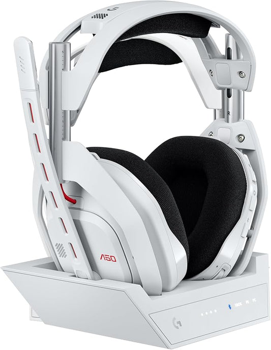 Logitech G Astro A50 Multi-Platform Wireless Gaming Headset + Base Station for PS5/Xbox/PC: PLAYSYNC Audio Switcher, <16bit/48kHz (Console), <24bit/48kHz (PC), 24hr Battery, 2.4GHz & BT - White