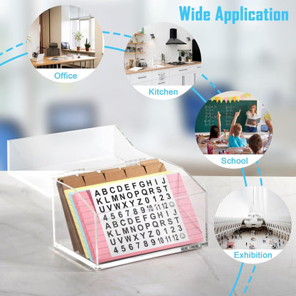 3 x 5 Inch Acrylic Index Card Holder Clear Flash Card Holder Recipe Card Box 150 Pcs Ruled Lined Index Cards 30 Pcs Kraft Dividers A to Z Stickers For Holds 400 A-Z Tabs Note Cards Business Cards