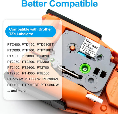 TZe-241 18mm 0.7 Laminated White Tape TZe Replacement for Brother TZe241 P Touch Label Tape 3/4, 18mm TZe Compatible with Brother Label Maker PT-D400 PT-D460 PT-D600 PT-P710BT, 3 Packs