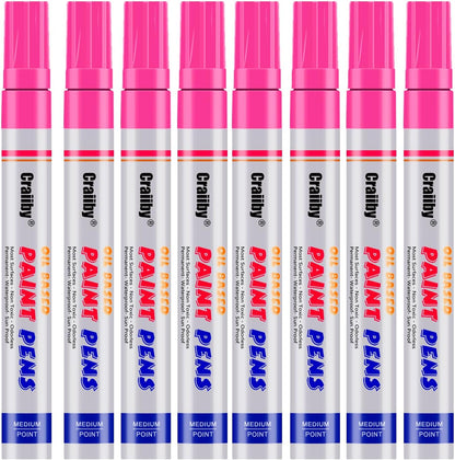 Pink Paint Markers, 8 Pack Oil-Based Waterproof Quick Dry Permanent Paint Pen Set for Rocks Painting, Wood, Fabric, Plastic, Canvas, Glass, Mugs, Metal, Tire, Stone, DIY Craft