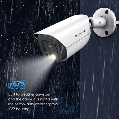 Amcrest 5MP IP PoE AI Camera w/ 49ft Color Night Vision, Security Outdoor Bullet Camera, Built-in Microphone, Human & Vehicle Detection, Active Deterrent, 129° FOV, 5MP@20fps IP5M-B1276EW-AI (White)