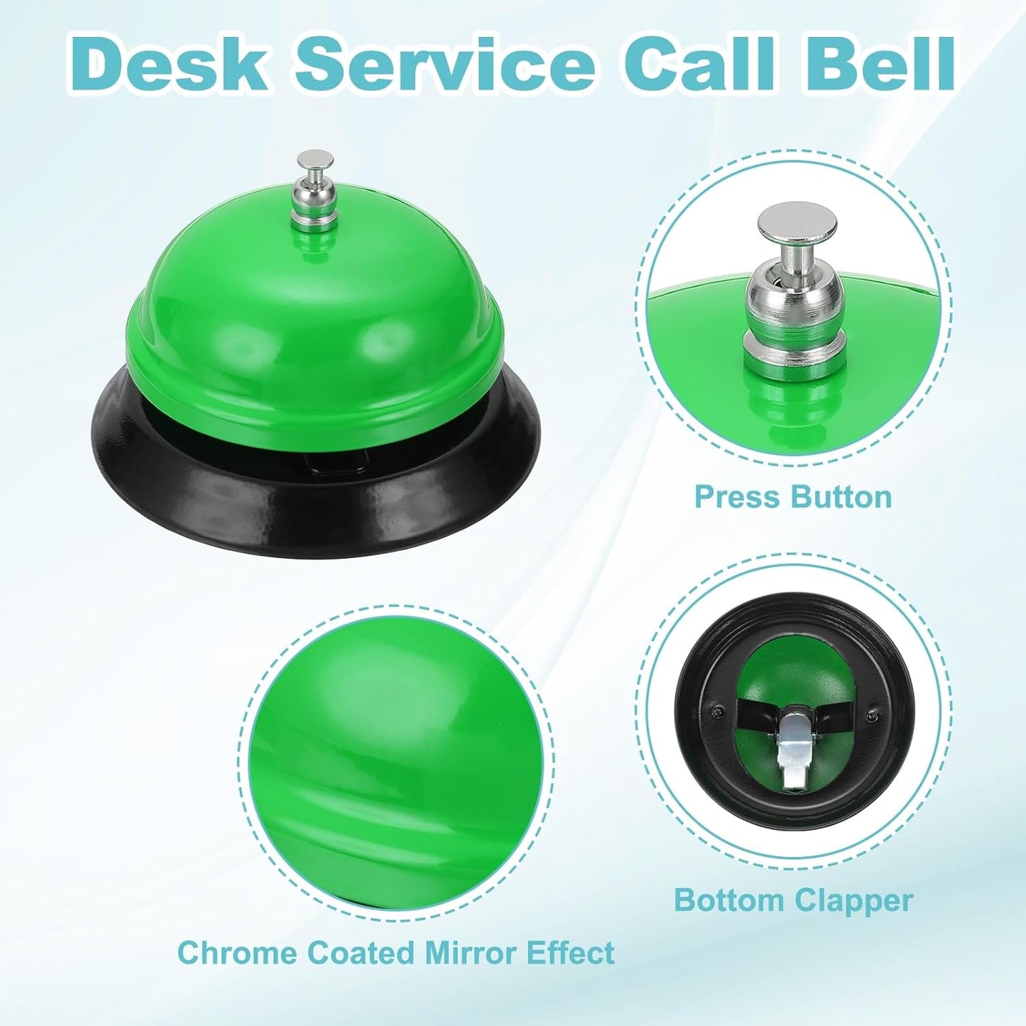 uxcell 2Pcs Desk Service Call Bell, 3.35 Inch Metal Dinner Service Bell Ring for Hotel Restaurant Reception Area and Wedding Party Events, Green
