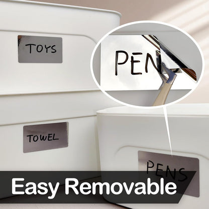 170Pcs Brightsilver Removable Labels for Jars,for Storage Bins,for Food Containers with 2 Liquid Chalk Marker(Brightsilver)