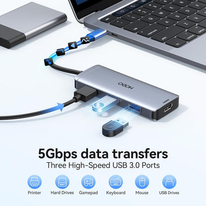 USB-C Hub Multiport Adapter for MacBook Air/Pro - 6 in 1 HDMI Dongle with 4K, USB 3.0 Ports, SD/TF Card Reader for MacBook m1/m2/m3/m4, Dell XPS, HP, Lenovo, Surface and Other Type-C Devices
