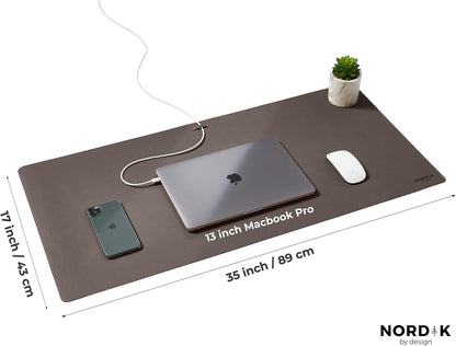Nordik Cork Leather Desk Mat Cable Organizer - Gunmetal Grey 35 X 17 inch - Premium Extended Mouse Mat for Home Office Accessories - Non-Slip Vegan Leather Desk Pad Protector & Desk Blotter Pad