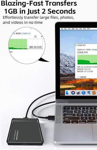 2.5'' SATA SSD External Hard Drive Enclosure, USB 3.1 to SATA 6Gbps, Tool-Free Transparent Case, Supports 7mm/9.5mm 2.5'' SSD, Up to 8TB, Plug & Play for PC, Laptop, PS5, Xbox