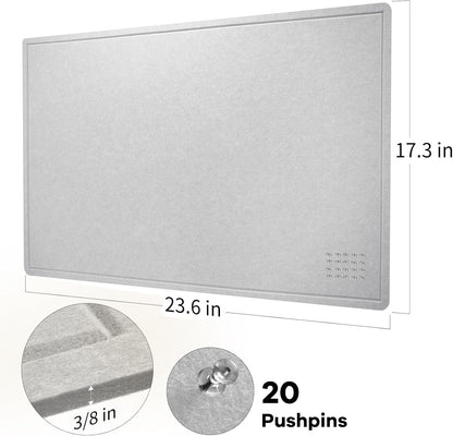Bulletin Board, 24 x 18 inches Felt Board Decorative Pin Board, Cork Board Alternative for Wall, Foldable Photo Board Self-Adhesive Vision Board Mood Board with 20 Pushpins - Light Gray