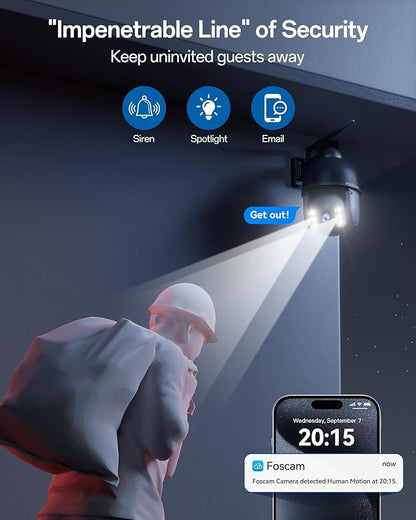 FOSCAM 4K/8MP Security Cameras Wireless Outdoor, 4X Optical Zoom AI Human/Vehicle Detection,66FT Color Night Vision, 120dB Siren, IP66