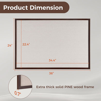 Fun Memories Cork Board Bulletin Board for Office, 24" x 36" Pine Wooden Framed Corkboard, Wall Mounted Notice Pin Board for School Home & Office, Dark Walnut