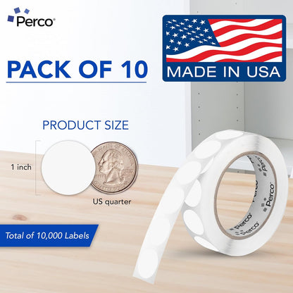 Perco Clear 1-Inch Perforated Circle Dot Sticker Labels — 10 Rolls, 10,000 Round Stickers — with Permanent Adhesive for Inventory Management, Color Coding, Garage Sales, Crafts—Made in USA