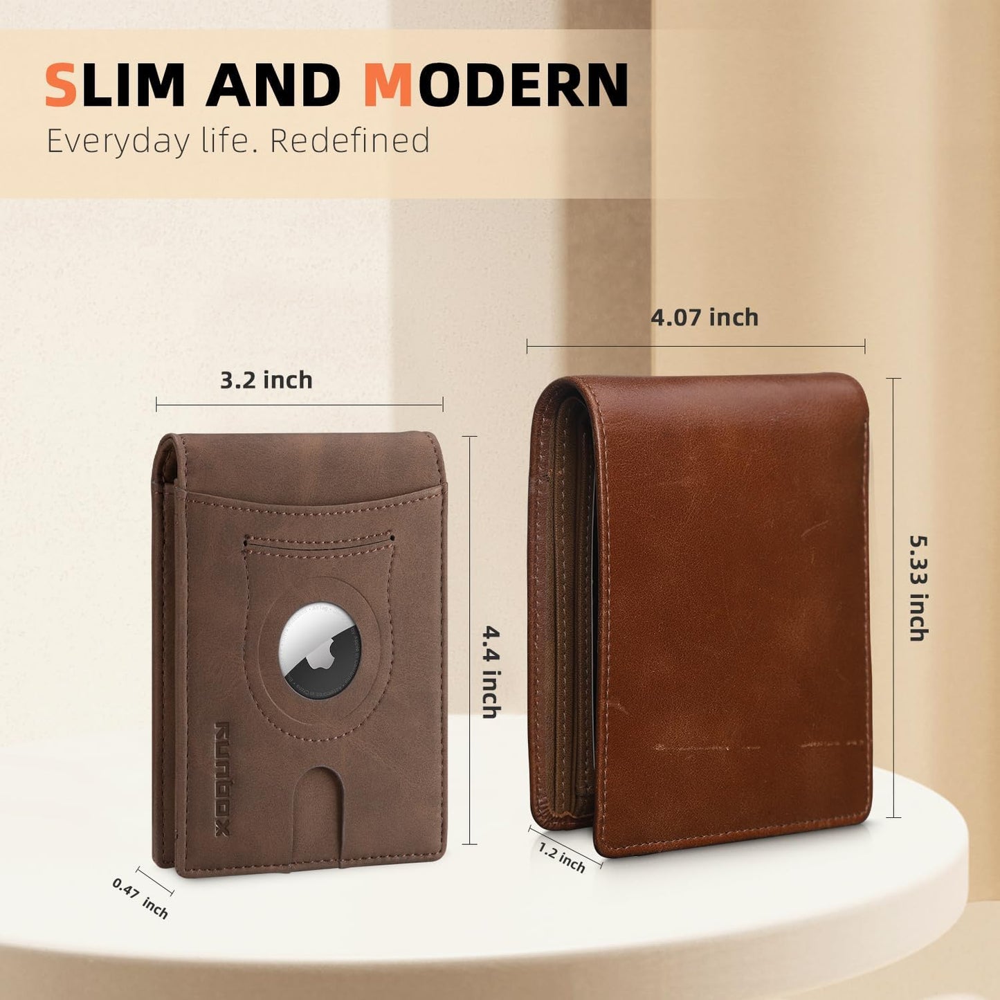 RUNBOX AirTag-Wallet-Mens-Slim-RFID Blocking Wallets Leather with Bill Compartment Air Tag Bifold Card Holder Wallet Gifts for Men Dad