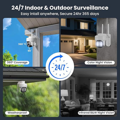 xmartO 16CH 12-Camera WiFi6 Security Camera System Wireless Outdoor/Indoor, 16CH 4K NVR with 4X 2K HD Dual Lens Cameras with Auto Tracking, 1TB HDD (Plug-in 24/7 Surveillance, Long Range WiFi)