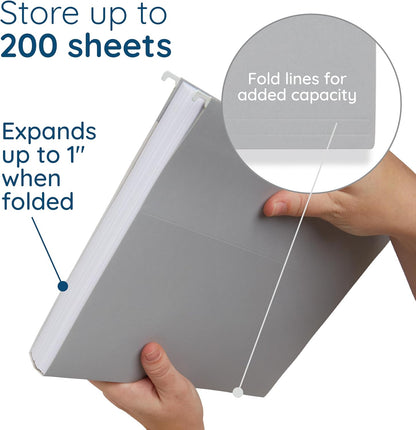25 Blue Summit Supplies Grey Hanging File Folders Letter Size - Durable 11pt Paper, Hanging File Folders Gray, Plastic Tabs and Inserts Included, Perfect for Office Organization
