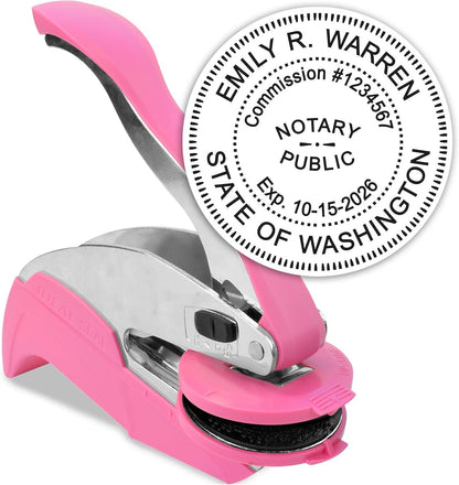 MaxMark Notary Seal Round Pink Embosser for Washington State - Includes Gold Burst Seal Labels (50 Count)