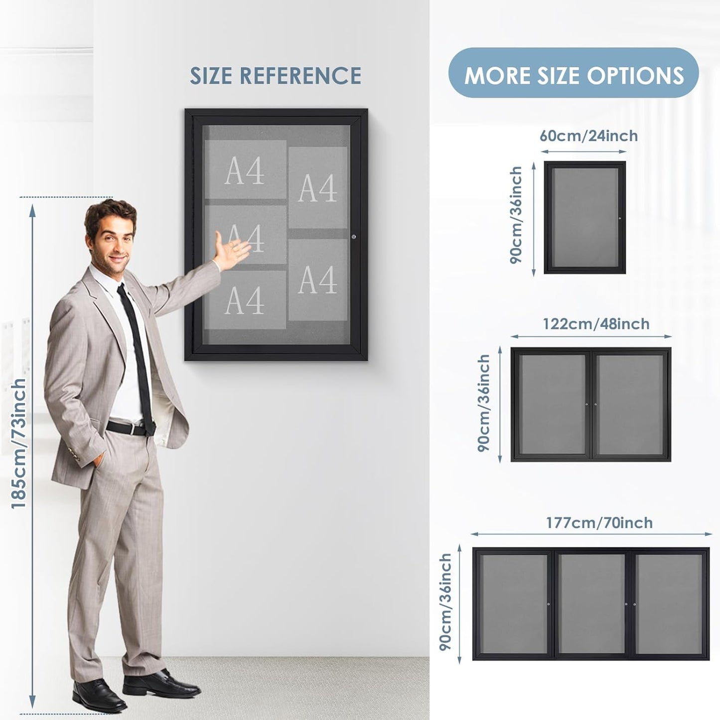 Enclosed Bulletin Board Outdoor Noticeboard with Locking Door, Weather-Resistant, Grey Felt, Black Aluminum Frame, 70 x 36 in