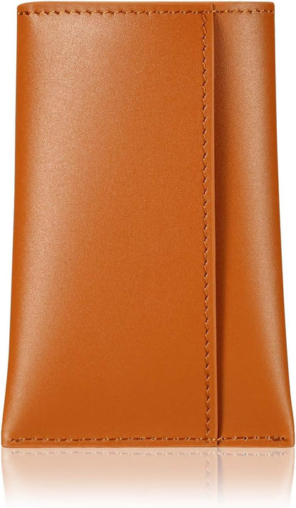 HISCOW Business Card Holder with Flap for Dispensing Cards - Italian Calfskin (Cognac)