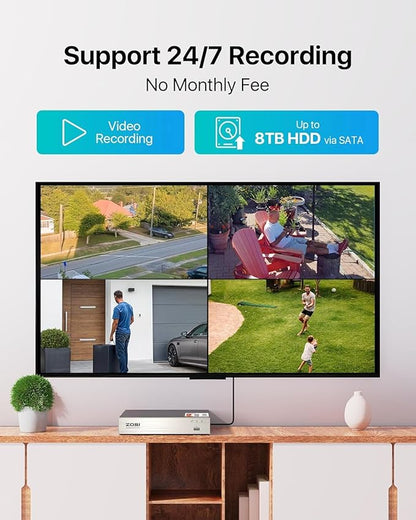 ZOSI 3K Lite 8CH H.265+ Home Security Camera System with AI Human/Vehicle Detection,Night Vision,5MP Lite 8 Channel CCTV DVR,4pcs 1080P 1920TVL 2MP Outdoor Indoor Surveillance Dome Cameras (No HDD)