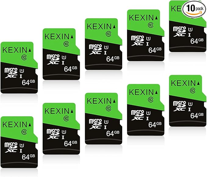 KEXIN 64GB Micro SD Card 10 Pack with SD Adapter microSDXC Memory Card UHS-I C10 U1 Micro SD Cards Bulk Full HD High Speed TF Card for Smartphone Tablet Action Camera Dash Cam Game Console, 10Pack 64G