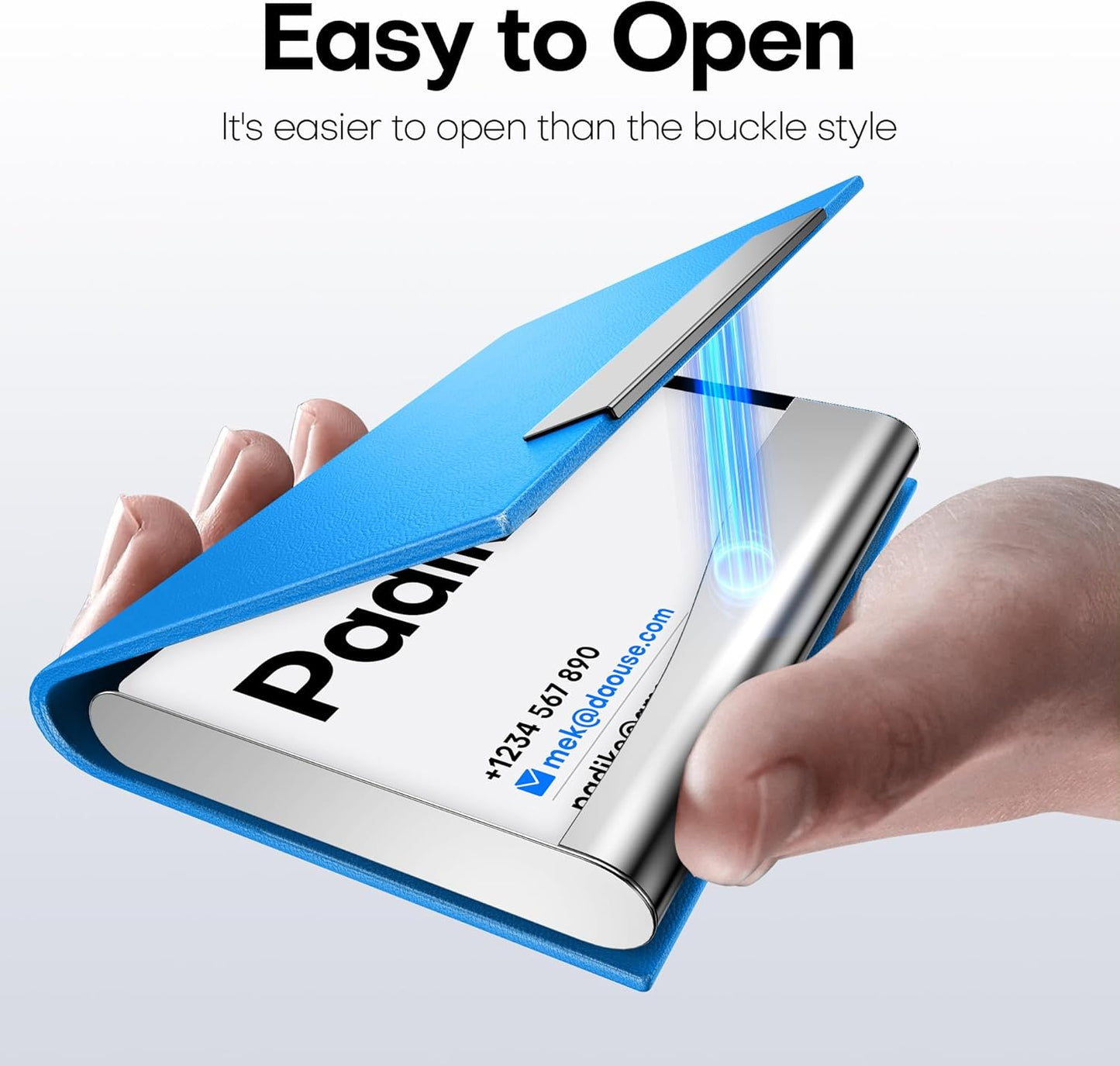 Padike Business Card Holder, Business Card Case Professional PU Leather & Stainless Steel Multi Card Case,Business Card Holder Wallet Credit card ID Case/Holder For Men & Women. (U-Blue)