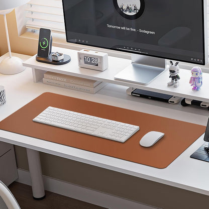 Boutilon Leather Desk Pad Protector,Non-Slip Mouse Pad,Laptop Desk Pad,Office Mouse Mat,Waterproof Leather Desk Blotter,Desk Writing Pad for Office and Home (M-Brown,30"x14")