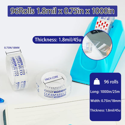COSIMIXO 96Rolls Crystal Clear Tape Refills for Dispenser, 3/4Inch x 1000 inch,Bulk Transparent Tape,Office Stationery Tape for Home and School