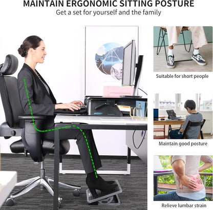 EUREKA ERGONOMIC Tilt Adjustable Footrest, Foot Rest for Under Desk at Work with Massage Surface, Office Foot Rest Under Desk with 20 Degree Tilt No Locking, Metal Frame