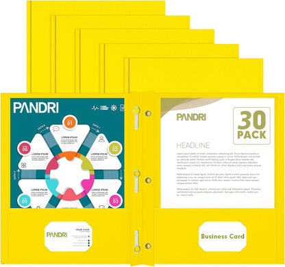 Two Pocket Folders, PANDRI 30 Pack Two Pocket Folders with Prongs, 3 Prong Folders Designed for Office and Classroom, Letter Size Yellow