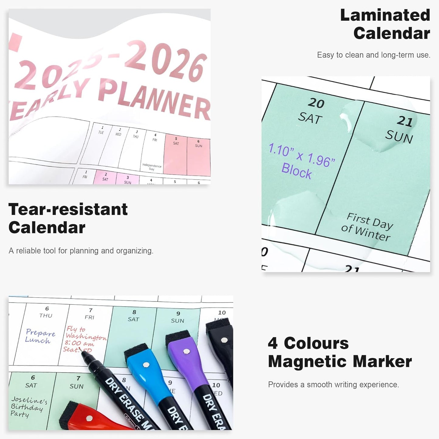 Ospelelf Wall Calendar 2025-2026 Large 32'' x 48'' Dry Erase Calendar for Wall, 12 Month Laminated Calendar for Classroom, Family, Use July 2025 - June 2026 (Multicolor)