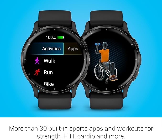 Garmin Venu 3 Running GPS Smartwatch with AMOLED Display, Advanced Health, Fitness Features, Up to 14 Day Battery Life with Signature Power Bundle | Slate with Black Silicone Band