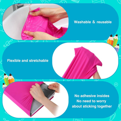 Sherr 28 Pack Stretchable Jumbo Book Sleeve Covers 14.5 x 9 Inch Stretchable Book Covers Fabric Book Cover Protector Reusable Book Cloth for Classroom Most Hardcover Book About 9 x 12 Inch