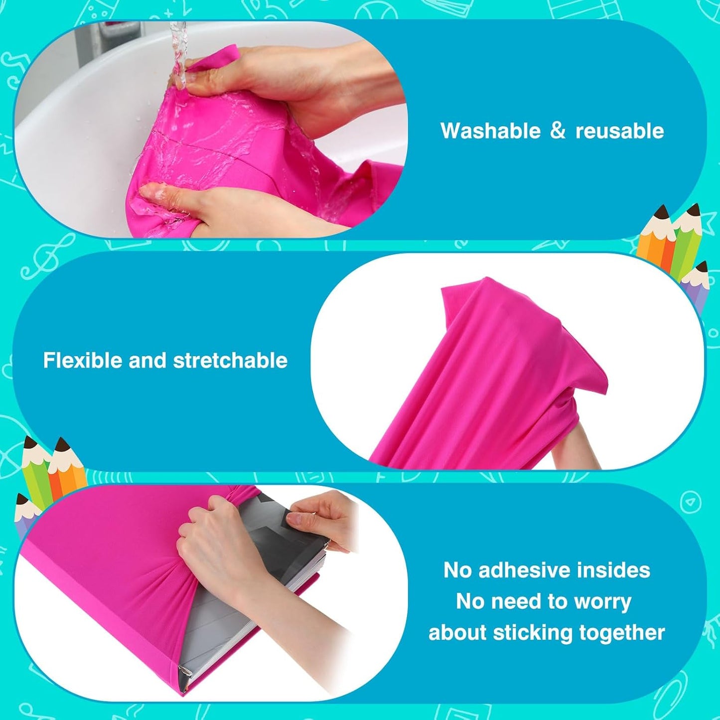 Sherr 48 Pcs Stretchable Jumbo Book Sleeve Covers 14.5 x 9 Inch Stretchable Book Cover Fabric Protector Reusable Textbook Cloth for Classroom Most Hardcover About 9 x 12 Inch (Vibrant Color)