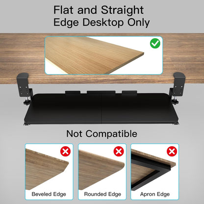 Ergonomic Keyboard Tray Under Desk Pull Out with Adjustable C-Clamp Mount, Slide-Out Computer Keyboard and Mouse Platform Drawer for Office and Home Typing (Black)