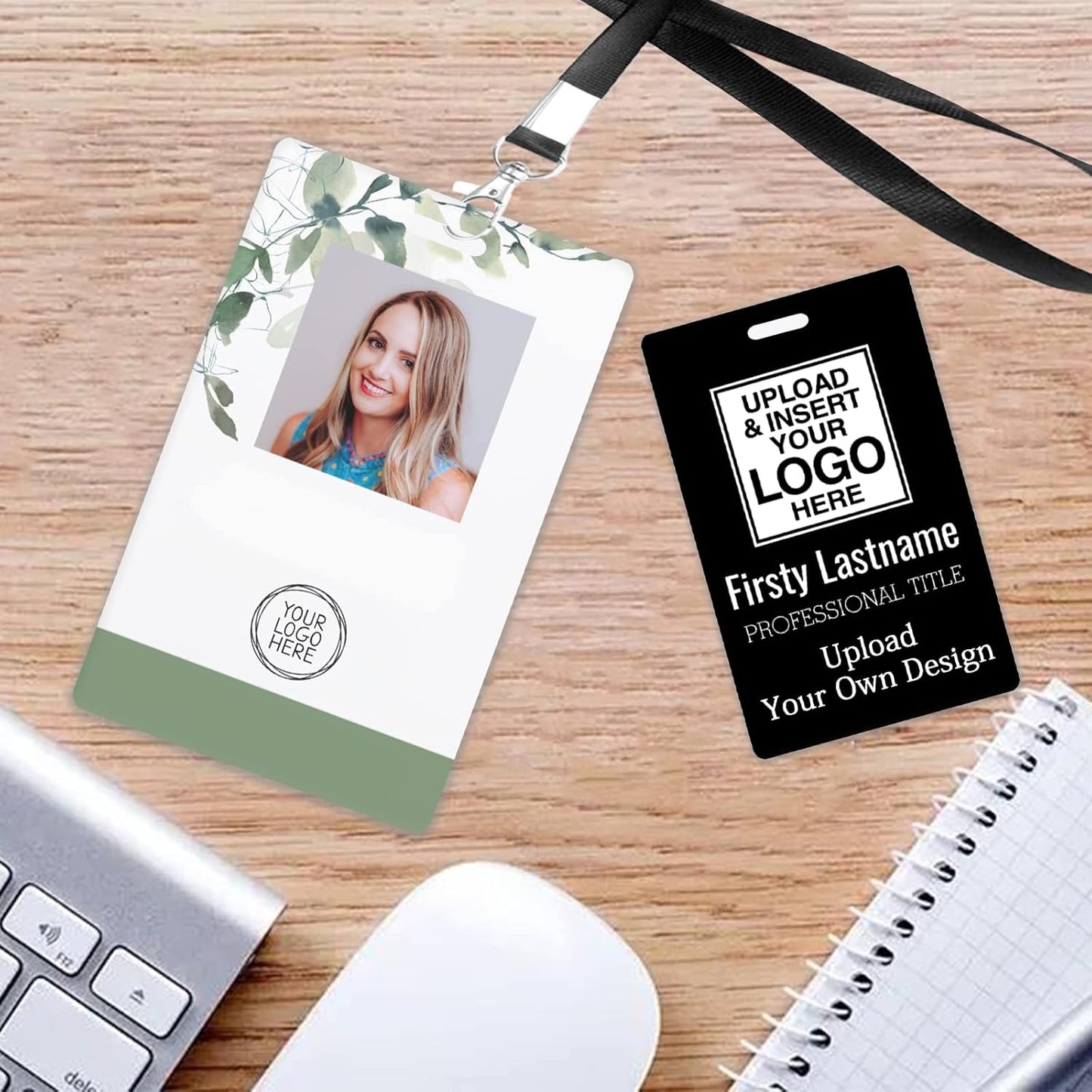 Custom Id Badge, Personalized Employee Photo Identification Card with Lanyard, Durable ID Card for Office Worker Doctor Nurse Student-Vertical-Template7
