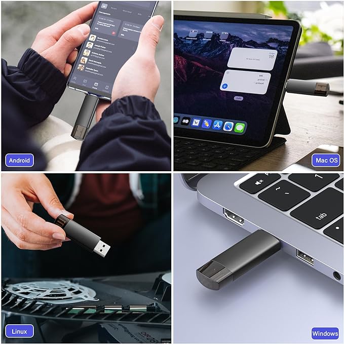 64GB USB C Flash Drive Dual USB 3.0 Flash Drive Type C + USB A Portable Type-C Flash Drive 2-in-1 USB-C Thumb Drive for Smartphone Tablet Computer Mac iPhone Black (5 Pack)