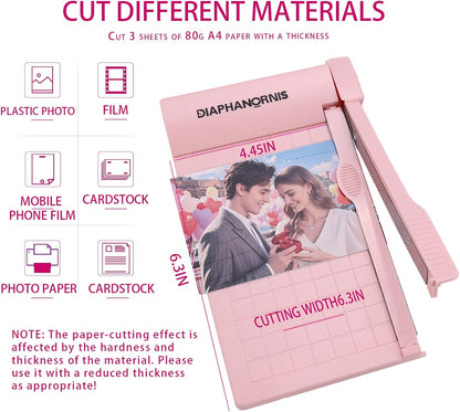 Guillotine Paper Trimmer, Mini Compact Paper Cutter, 1/4-Inch Grid for Precision Cutting, Straight Cuts Up to 3 Sheets, Perfect for Photos,Coupons,Card Making and Small Craft Projects (Pink)