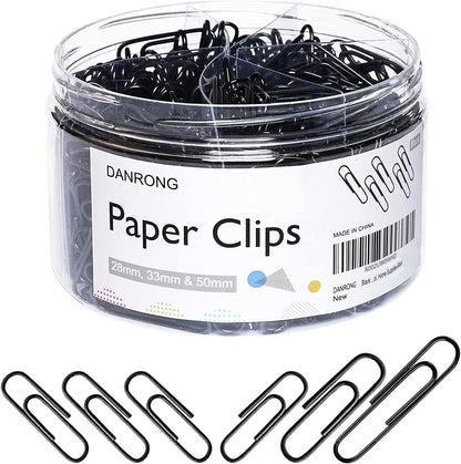 520 PCS Black Paper Clips Assorted Sizes, Small Medium and Large (1.1", 1.3" & 2"), Paperclips for Office, School, Home Supplies-Black