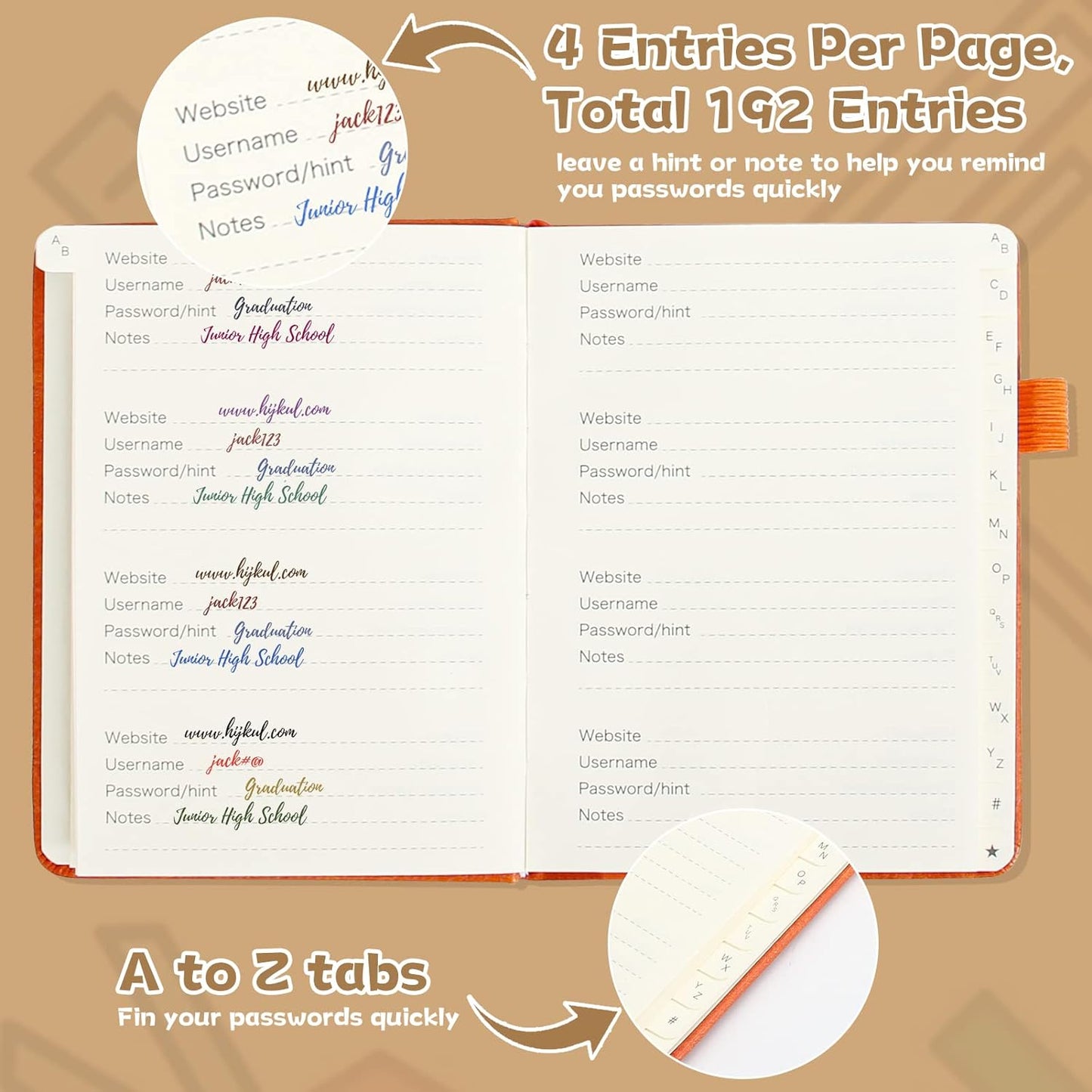 DAOFARY Password Book with Alphabetical Tabs - Small Password Keeper Book (5.6 * 4.3 in) with Inner Pocket, Hardcover Password Keeper Notebook for Log Internet Website Information (Red)