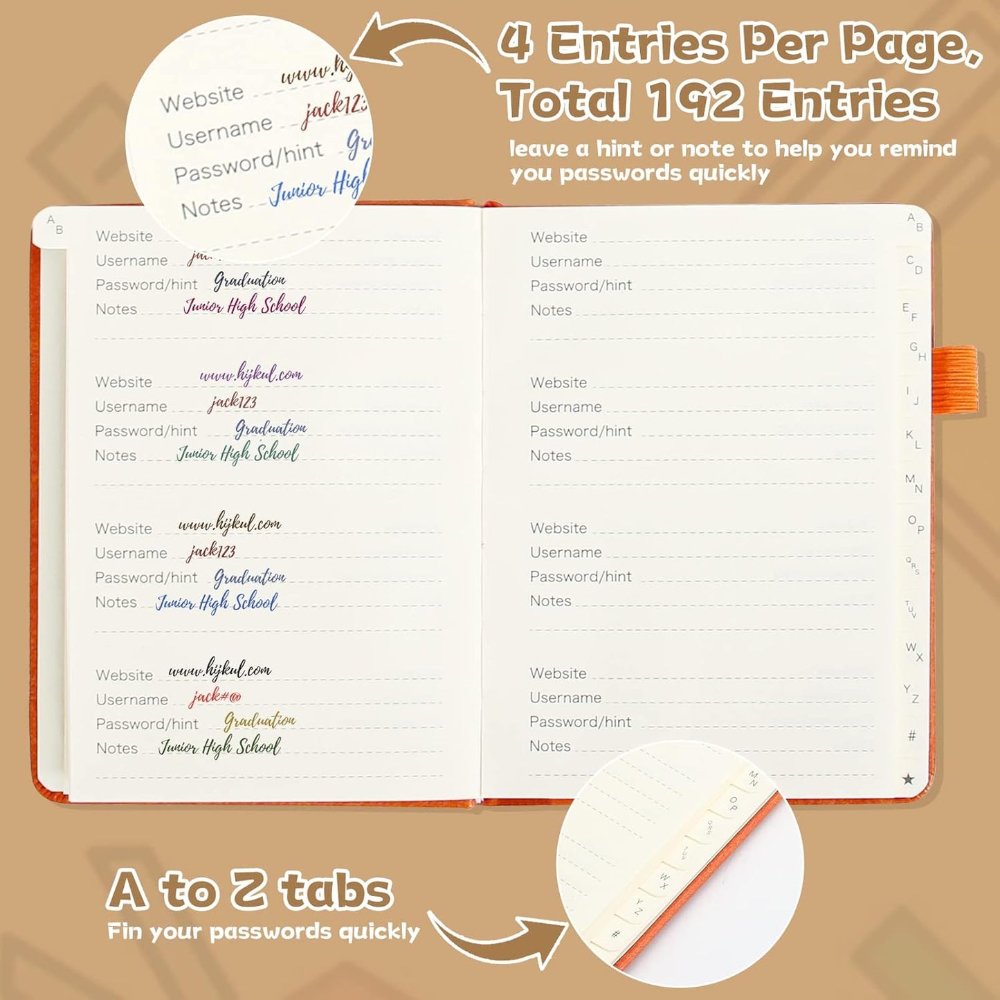 DAOFARY Password Book with Alphabetical Tabs - Small Password Keeper Book (5.6 * 4.3 in) with Inner Pocket, Hardcover Password Keeper Notebook for Log Internet Website Information (Lake Blue)