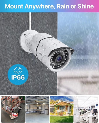 ZOSI 8CH 4K PoE Home Security Camera System, 8 Ports 16CH 8MP NVR with 2TB HDD, 4pcs 5MP Outdoor PoE Cameras, 120ft Night Vision