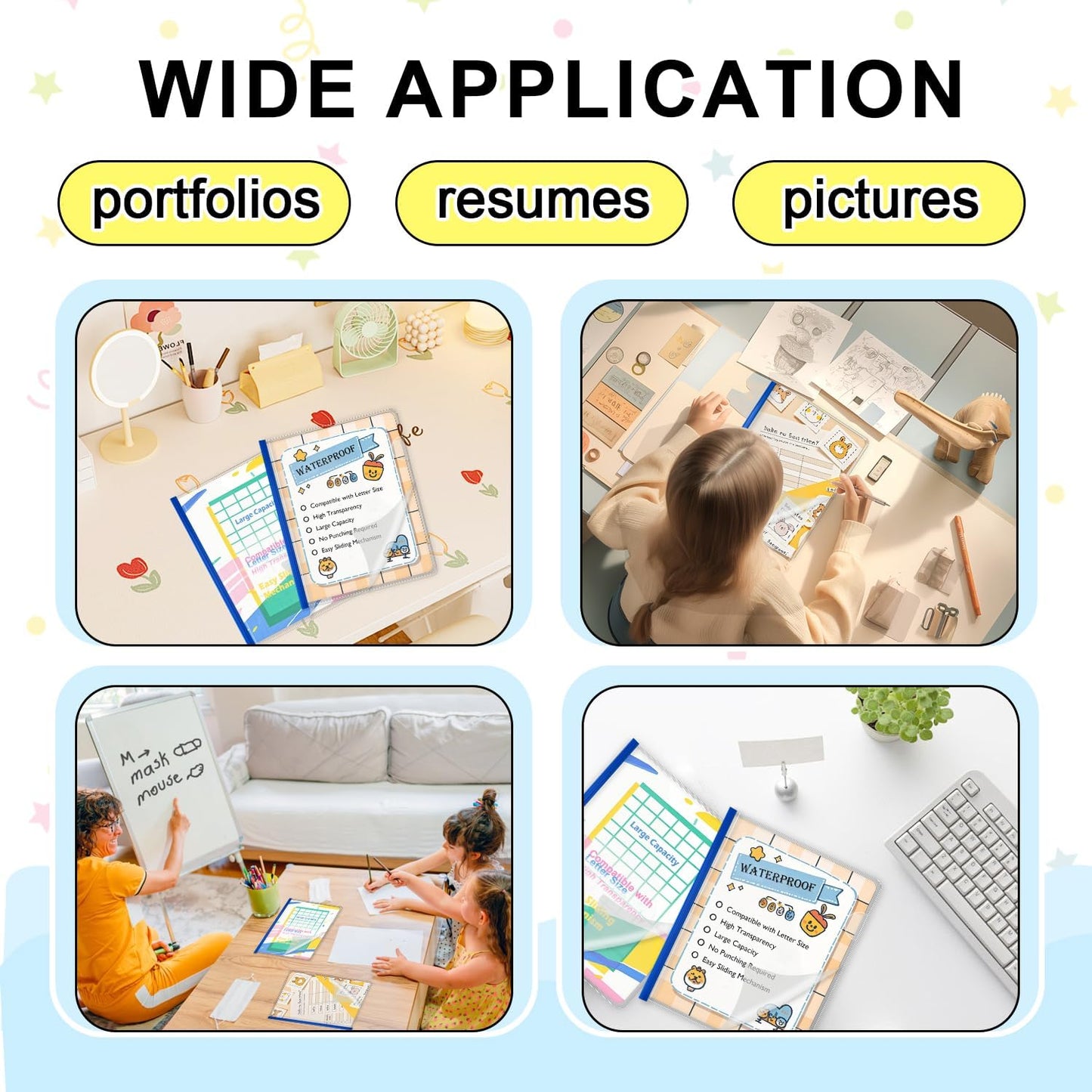 TOTiyea 12 Pack Clear Report Covers with Sliding Bars, 5mm (25 Sheet Capacity) Blue Sliding Bar File Folders, for Letter Size