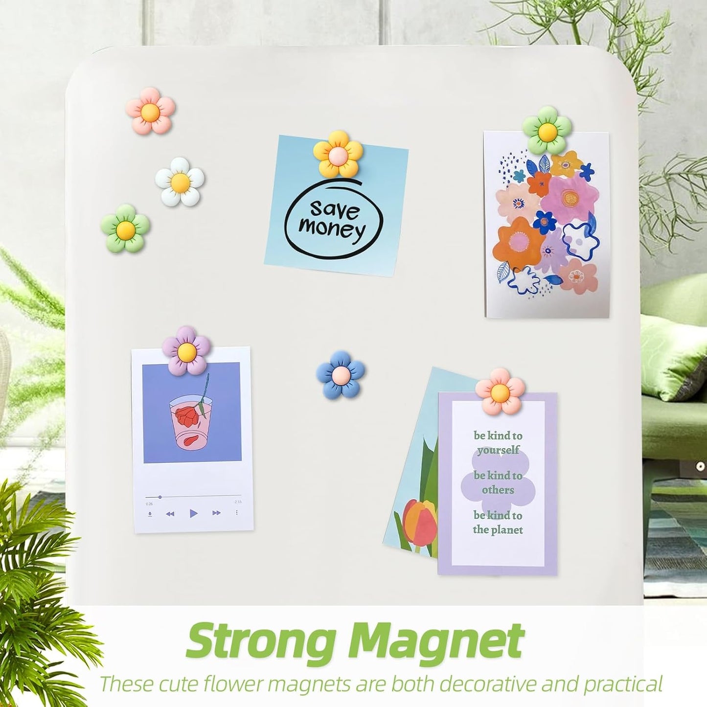 Qualsen 3D Flower Fridge Magnets - 12 Pcs Cute Decorative Magnets for Refrigerator, Whiteboard, Locker & Kitchen (Solid Peach Blossom)