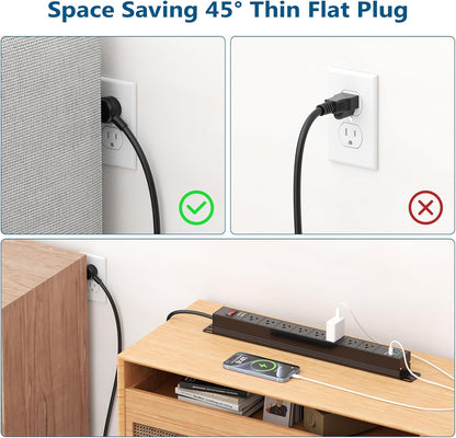 8 Outlet Heavy Duty Power Strip with USB PD 20W, BTU Surge Protector 6FT Cord Long Power Strip with USB A & USB C, Wide Spaced and Wall Mount Metal Powerstrip for Home Office Garage Workshop