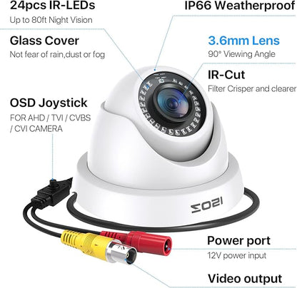 ZOSI 2.0MP 1080P 1920TVL HD-TVI CCTV Security Dome Camera Outdoor Indoor,80ft IR Night Vision,for HD-TVI, AHD, CVI 720P,1080P,5MP,4K Analog Surveillance DVR