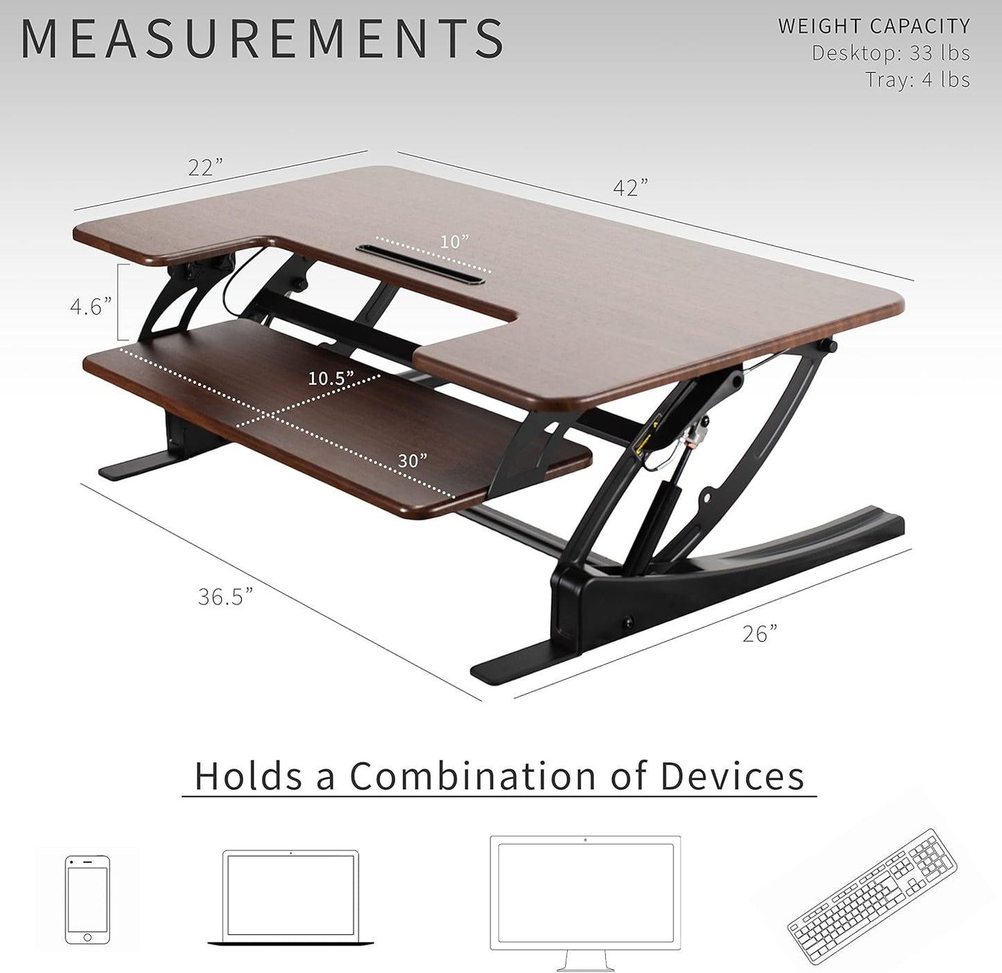 VIVO 42 inch Height Adjustable Stand Up Desk Converter, V Series, Quick Sit to Stand Tabletop Dual Monitor Riser Workstation, Dark Walnut Top, Black Frame, DESK-V000VLD
